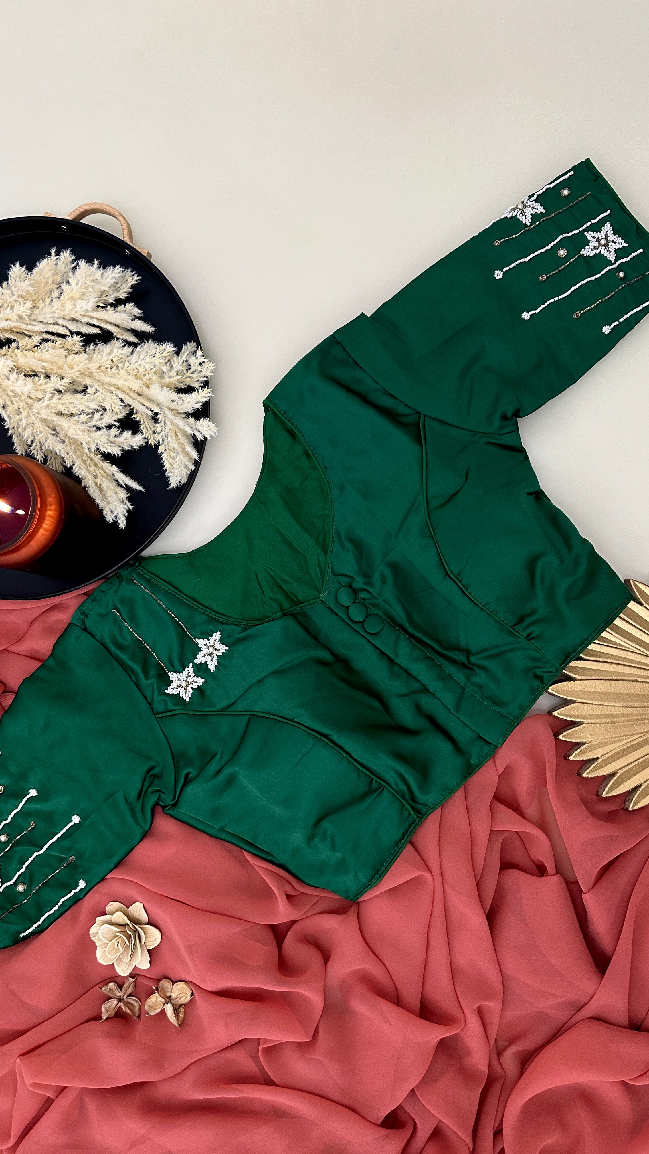 Designer Blouse With Star White Beads Handwork